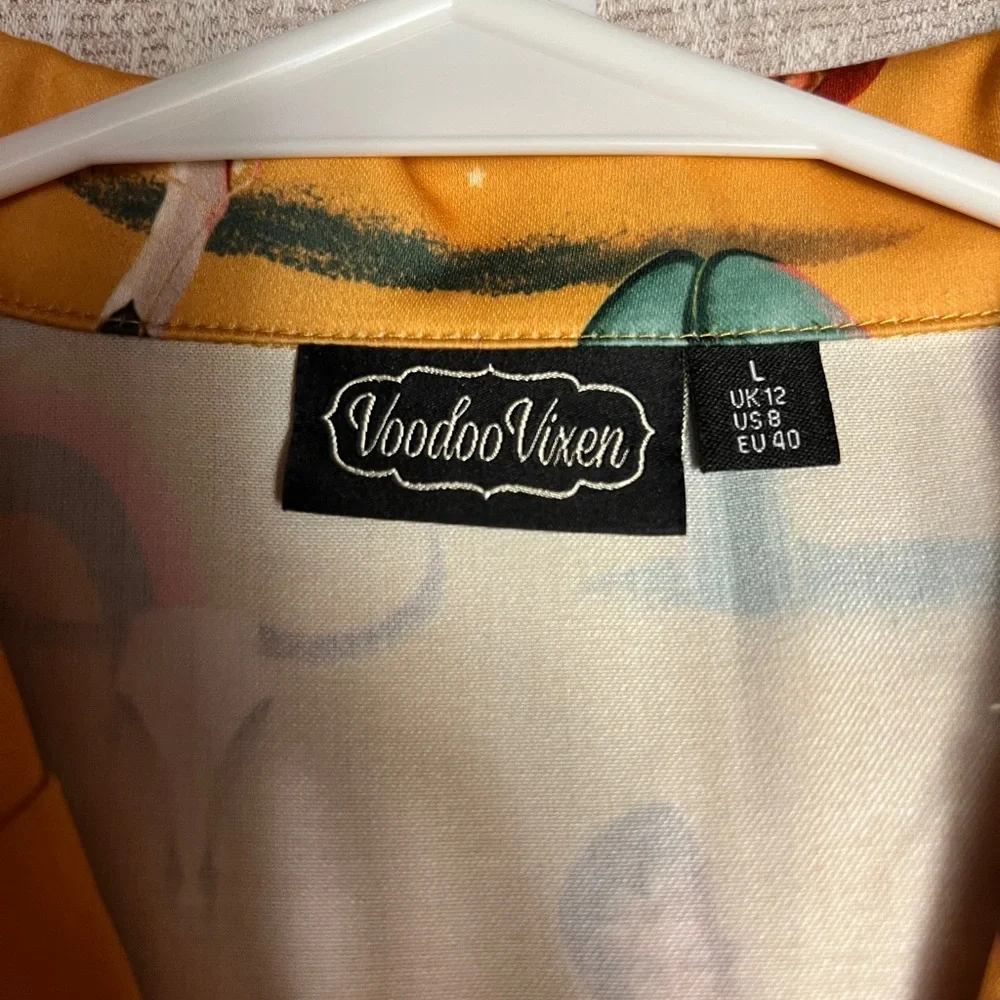 Voodoo Vixen Yellow Tropical Print Belted Dress - Picture 4 of 5